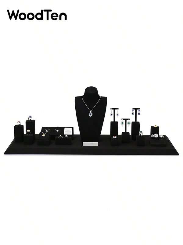 WOODTEN طقم عرض المجوهرات الخشبي بلون أسود كامل، يتضمن خزانة أنيقة لتنظيم القلائد، الساعات، الخواتم، والأساور، مثالي لتخزين المجوهرات بطريقة مرتبة وجذابة، هدية مثالية للنساء في فصل الصيف، تصميم عصري يناسب جميع الأذواق، يضيف لمسة من الأناقة إلى أي غرفة، مثالي للاستخدام الشخصي أو كهدية في المناسبات الخاصة مثل عيد الأضحى أو عيد الميلاد، يضمن لك سهولة الوصول إلى مجوهراتك المفضلة، ويعكس ذوقك الرفيع في اختيار الهدايا.