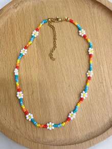 1 Peça Colar Estilo Ocidental do Campo Azul com Flores de Margarida e Contas Feitas à Mão, Acessório de Joalheria de Verão Personalizado e da Moda, Colar Conversível e Choker