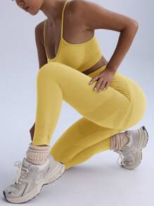 2 piezas, Relleno extraíble, Sujetador deportivo sin costuras con gran elasticidad y Pantalones de yoga, Ventilación, Suave y Cómodo, Uso diario, Gimnasio, Exterior, Deportivo