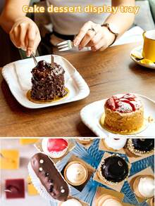 100 piezas de bandejas de papel dorado cuadradas de mousse, bandejas de papel para pasteles antiadherentes, diseño de bandejas de cartón para postres con asas fáciles de agarrar para cupcakes, bodas, fiestas de cumpleaños - Bandeja para hornear postres, tabla para tartas, bandeja de tartas elegante y lujosa, bandeja para gelatinas