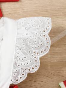 女童可爱镂空无袖立领西瓜刺绣连体衣 + 头带，2 件套夏季休闲百搭套装