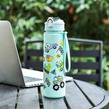 1 件 750 毫升动物恐龙设计水瓶带吸管，户外运动露营饮水杯，大容量便携，适合女士、办公室，渐变色塑料玻璃杯