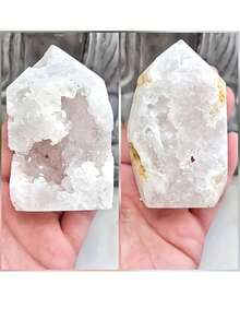 1pc White Quartz Geode Towers, Raw Quartz Clusters, Crystal Tower Point,Raw Geodes, Crystal Collector, Sparkling Geode Home Decor,Crystal Gift - White - View 4