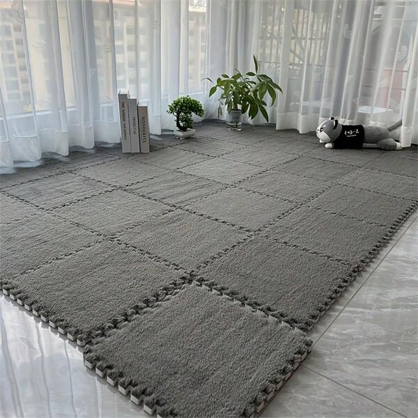 12pcs Sound-Absorbing Anti-Slip Foam Interlocking Floor Mat, Bedroom Rug Carpet Pad, Washable