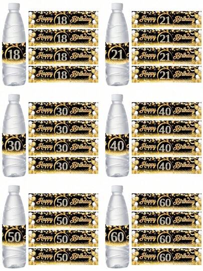 10pcs Black Gold Birthday Bottle Sticker, Happy 18th 21st 30th 40th 50th 60th Birthday Packaging Sticker, 18th Birthday Party Decor, 21st Birthday Decor, Home Decor Room Decor Table Decor, Party Decor, Bottle Wrap Gift Sticker, 30th Birthday Gifts, Party Favor, 40th Birthday Label Sticker, Gift Pack Packaging Supplies, Birthday Packaging Label