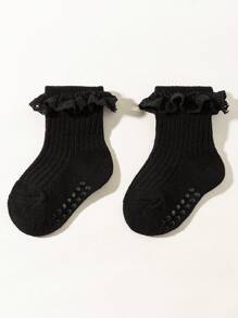 1/5 pares de meias de cor sólida para bebês meninas primavera/verão, meias curtas fofas antiderrapantes com acabamento em renda, macias e confortáveis, respiráveis, adequadas para feriados, presentes ou uso diário