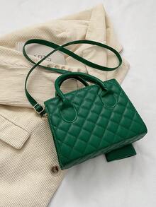 2pcs Fashion Simple Solid Color Quilted Handbag Set - Green - View 8