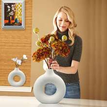 3pcs White Vases, Elegant Bohemian Modern Small Round Cute Vases For Decorating Living Room Coffee Table, Bedroom, Office Desk, Home Gifts, Plastic Vases, Home Decor, Reeds, Dried Flower Bouquet Flower Vases Back To School Room Decor School Supplies Glass Vase - Multicolor - View 4