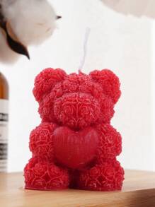1pc Rose Flower Valentine's Day Heart Small Bear, Suitable For Graduation Season, Wedding Favors, Wedding Table Decor, Holiday Atmosphere. Candle And Aroma Diffuser Set For Girlfriend, Pink/Red/White Romantic Creative Room Decor, Love Confession, Scented Candle Storage, Gift For Girlfriend Holiday Romantic Atmosphere Home Decor Gifts Birthday