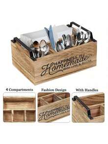 1 pezzo Scatola portaposate in legno con 4 scomparti, contenitore argentato per forchetta, coltello e cucchiaio, adatto per feste, picnic e campeggio, ideale per la cucina di famiglia e per gli strumenti da picnic all'aperto - Portaposate in legno - Visualizzare 11