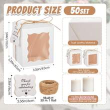 50 sets de cajas de regalo para velas de 4-10 oz, caja de embalaje de regalo transparente, 50 etiquetas de papel de agradecimiento, cuerda para boda, cumpleaños, baby shower, fiesta, recuerdos, 3.35x3.35x3.94 pulgadas