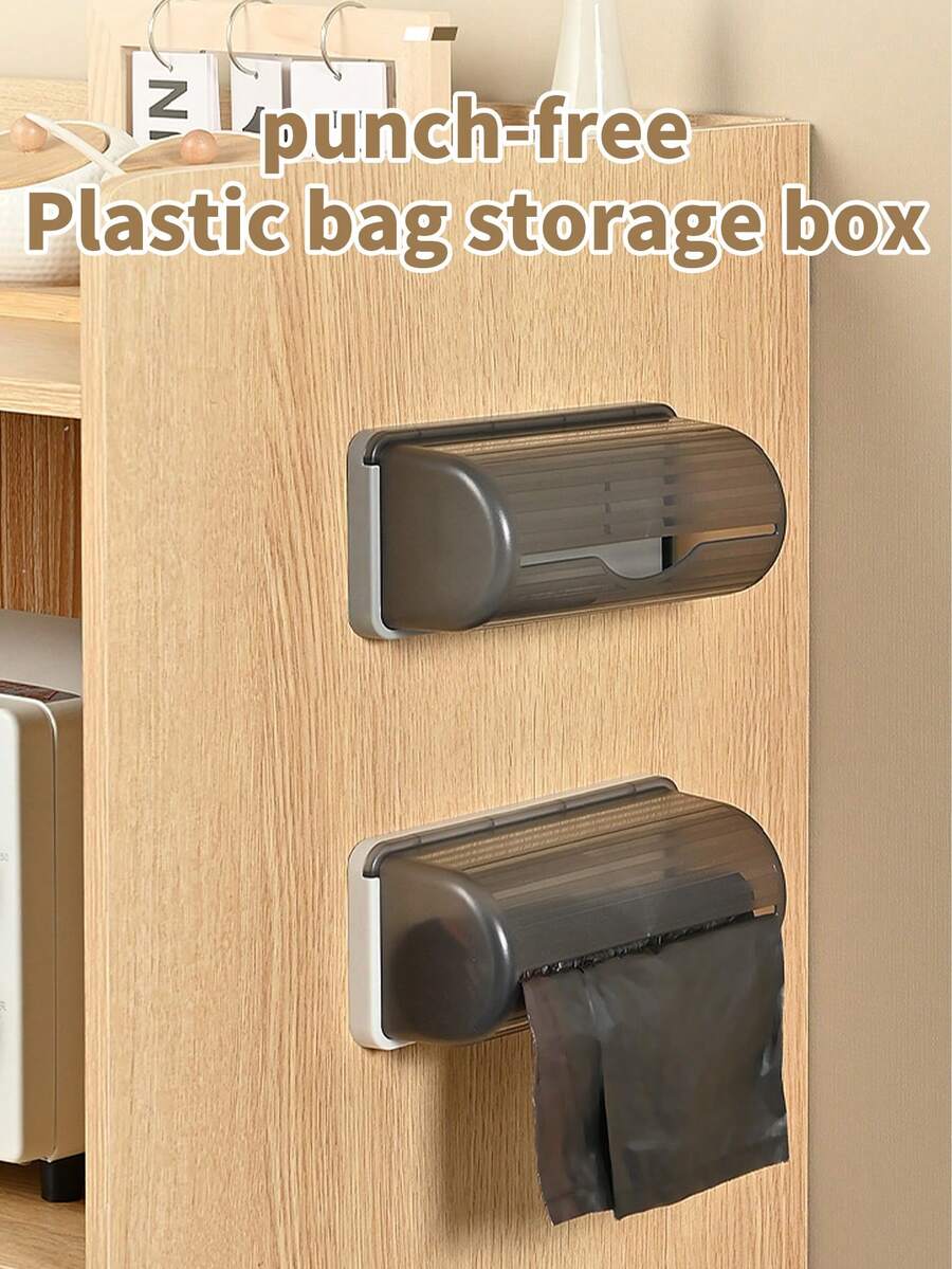 1 Piece Of Garbage Bag Storage Box, Can Also Store Roll Paper, Simple Style, Punch-Free Wall-Mounted Garbage Bag Storage Basket, Plastic Bag Storage Box Rack. - Multicolor - View 1