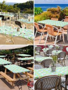 1pc Rectangle Vinyl Tablecloth, Fitted Table Cover Washable 6ft Outdoor Table Cover With Elastic Edges Perfect For Camping, Picnics, And Garden Parties Durable Polyester - Multicolor - View 11