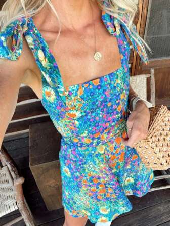 Fashionable Women's High Saturation Color Tie Shoulder Dress, Suitable For Holiday