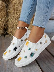 Women's Fashion Skateboard Shoes, White With Leopard Print Patchwork Lace-Up Low-Top Thick Sole Sneakers, Casual And Versatile Outdoor Sports Shoes