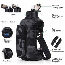 UKEIN Half Gallon Water Bottle With Storage Sleeve, 74oz Large Water Bottle With 2 Lids(Straw Lid And Chug Lid), Big Sports Water Jug For Gym With Strap, Drink Container With Handle - 黑色迷彩 - 查看 6