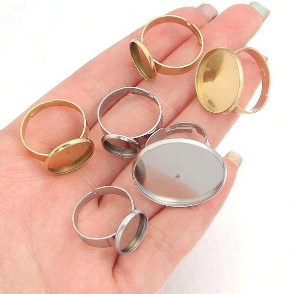 4pcs/10pcs Per Pack Stainless Steel Adjustable Ring Mounting, Multi-Size Gem Bottom Tray Setting, DIY Jewelry Making Supplies