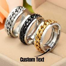 Personalized Spinner Ring Fidget Anxiety Ring For Men -Customized Stylish Curb Chain Inlay With Solid Stainless Steel Cool Ring For Quality And Durabilit,Size 7-13