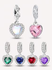 1 PC Silver Plated Red Pink Blue Purple Green White Heart Series Beads Pendant Charm Pendant Ball Suitable For Bracelets DIY Women's Jewelry - Silver - View 13