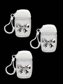 Botella vacía de 30 ml con tapa blanca transparente para desinfectante de manos, con lazo plateado, con gancho para llavero, tapa blanca abatible, reutilizable y recargable, envase cosmético apto para champú, gel de ducha, loción para el cuidado de la piel, agua de cuidado de la piel, loción corporal, excelente regalo para cumpleaños, aniversarios y viajes para mujeres, madres, maestros, amigos, estudiantes, artículos esenciales para el hogar y los viajes, regalos del Día de la Madre.