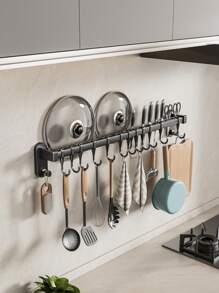 Appendiutensili da cucina, supporto da parete per utensili da cucina, set organizzatore e porta padelle e pentole con gancetti scorrevoli silenziosi, colore nero e grigio, adatto per cucina e ristorante