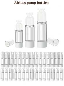 24pcs 15ml/30ml/50ml Transparent Plastic Airless Travel Pump Bottles, Suitable For Refilling Cosmetic Products Like Foundation, Cream, Shampoo, Toner. Made Of High Quality Plastic, , Reliable, Odorless And Non-Deformable/Breakable, Refillable For Reuse. Small Size For Easy Carrying In Makeup Bag Or Handbag. Suitable For Travel Or Home Use. 1pc/3pcs/6pcs/12pcs/18pcs/24pcs Set Available.