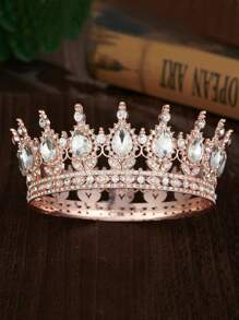 1pc Bride Gold Crown Headpiece, Crystal Princess Tiara, High-End Wedding/Birthday Crown