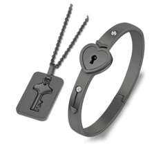 1pc Titanium Steel Creative Couples Lock Design Bracelet, Stainless Steel Heart Love Shape, Suitable For Everyday Wear