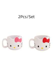 Sanrio 1/2pcs Hello Kitty Plastic Mug Adorable Multi Functional Toothbrush Coffee Cup Kawaii Design For Everyday Use Outdoor Adventures Home Bathroom Decor Summer Back To School