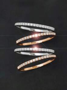 1pc 925 Sterling Silver Plated Platinum Simple INS Style Bar Ring, Minimalist European & American Fashion Niche Single Row Half Circle Micro-Inlaid Diamond Knuckle Ring - White - View 10