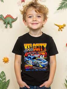 Boys' Car & Letter Graphic T-Shirt - Cute & Comfortable Teenager Short Sleeve Tee, Suitable For All Seasons