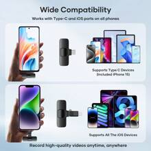 KUKIHO Lot de 2 microphones cravate sans fil pour iPhone, iPad et Android, micro-cravate, plug and play, réduction du bruit, pour enregistrement vidéo, interview, podcast, vlog