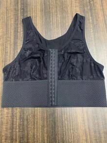 1pc Belted Front Button Closure, Lace Trim Hollow Out Cami - Black - View 1