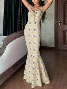 Đầm ôm sát in họa tiết gợi cảm dành cho nữ, thanh lịch, thích hợp cho tiệc tùng, kỳ nghỉ, mùa xuân/hè. - Màu be - Xem 2