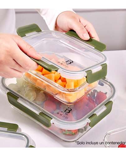 Contenedor hermético rectangular de vidrio grueso con tapa a presión verde, 1040 ml, ideal para refrigerador, microondas y comida para llevar, diseño moderno y práctico