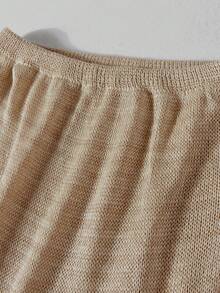 两件套性感镂空针织泳衣罩衫，女士夏季喇叭袖系腰上衣和长裙套装，适合夜店和海滩穿着 - 卡其色 - 查看 7