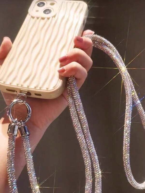 1pc Long Rhinestone-Studded Double-Buckle Lanyard Necklace Style Phone Strap For Women, Fashionable & Anti-Lost, With Pad (Included) Gifts For Mother, Family, Friends, Birthday, Holiday Phone Charm, Phone Chain