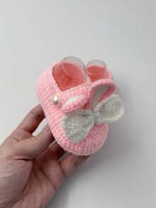 1 Pair Handmade Crochet Rabbit Ear Cartoon Infant Shoes Walking Pre-Walker Princess Socks - Pink - View 3