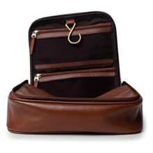 Leather Hanging Toiletry Bag Travel Dopp Kit Cowhide Leather Toiletry Cosmetics Shaving Kit Personal Care Storage Men Women Caramel Brown Spacious Interior For Shampoo Deodorant Internal External Zippers For Small Items Waterproof Liner Pebbled Leather Metal Hook For Hanging - Multicolor - View 2