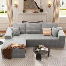 LUCKHAO107" Modular Sectional Sofa With Left/Right Chaise, Modern L-Shaped Cloud Couch With Deep Seat, Comfy Corduroy 3-Seater Sofa, Sponge Compression Cushions For Living Room, No Assembly Required - 灰-左向躺椅 - 查看 3