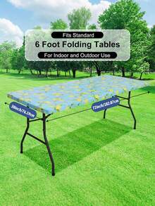 1pc Rectangle Vinyl Tablecloth, Fitted Table Cover Washable 6ft Outdoor Table Cover With Elastic Edges Perfect For Camping, Picnics, And Garden Parties Durable Polyester - Multicolor - View 14