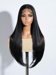 20 英寸合成蕾丝前假发黑棕金色丝滑直发耐热纤维自然发际线适合女性日常派对使用 - 黑色 - 查看 5