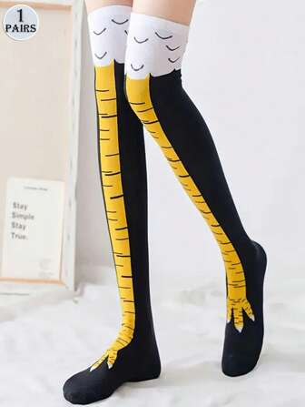 1 Pair Cute Chicken Leg Pattern Knee-High Socks, Breathable And Comfortable Casual Socks Suitable For Both Men And Women, Suitable For All Seasons Outdoor Wear, Fall