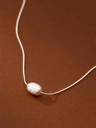 1 pieza Collar colgante de perla de plata 925 de lujo, minimalista y versátil, adecuado para uso diario, trabajo, citas, fiestas, festivales y reuniones