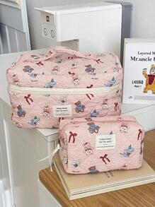 Bolsa de cosméticos de tela suave con estampado de muñeca, estuche con cremallera para maquillaje dulce y lindo para almacenamiento, adecuado para el hogar, viajes y salidas