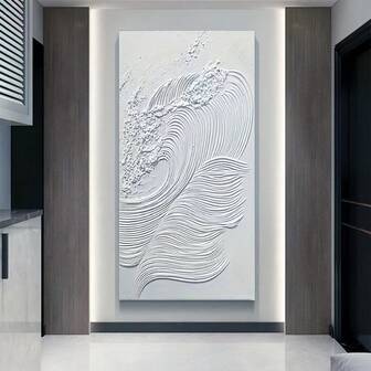 抽象波浪纹理丙烯画，无框，适合入口、客厅、办公室和茶馆装饰，带有风景主题