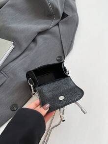 One PU Leather Belt With Diamond Bowknot Women's Bag, Mini Sequined Handbag, Fashionable And Simple Chain Shoulder Crossbody Square Bag. Suitable For Girls, Female College Students, Newbies, And White-Collar Professionals. It Is Very Suitable For Offices, Universities, Work, Business, Commuting, Outdoor Activities, Traveling, And Outings. - Black - View 5