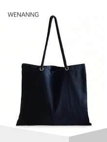 Minimalist Shopper Bag, School Supplies, School Bag, School Handbag, School Tote Bag, School Bookbag, Back To School Bags, Large Capacity, Waterproof, Lightweight, Portable, Foldable, Classic Casual, Suitable For Teen Girls Women College Students, Teacher, Perfect For Back To School, First Day Of School, Middle School, High School, Shopping, Tote Bags For Women, College Essentials, Street & Japanese Bag For Women - Black - View 8