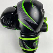 1 Pair Black & Green PU Leather Breathable Classic Boxing Gloves By BRONJEE Brand