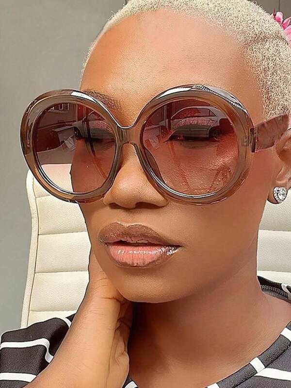 1pc Vintage Big Round Fashion Glasses Women Brown Gradient Oversized Streetwear Female Shades For Summer Beach Vacation,Outdoor,Travel